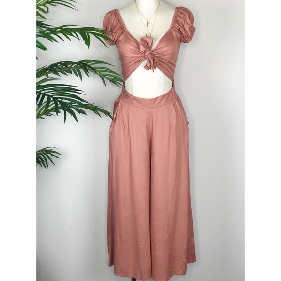 Pink Tie Front Culotte Jumpsuit - Picture 6 of 7